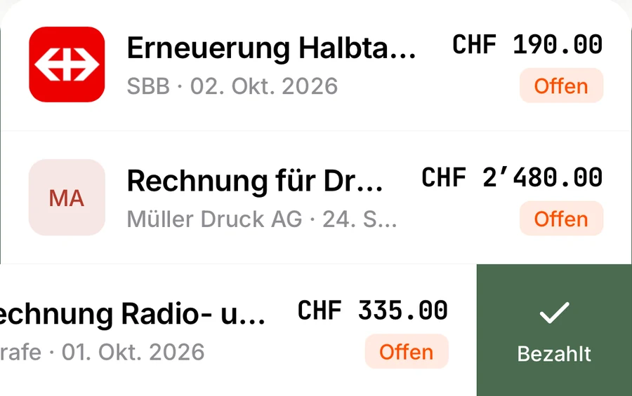 Rechnung per Wischen als bezahlt markieren