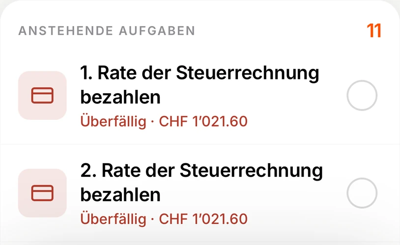 Anstehende Aufgaben mit Fristen